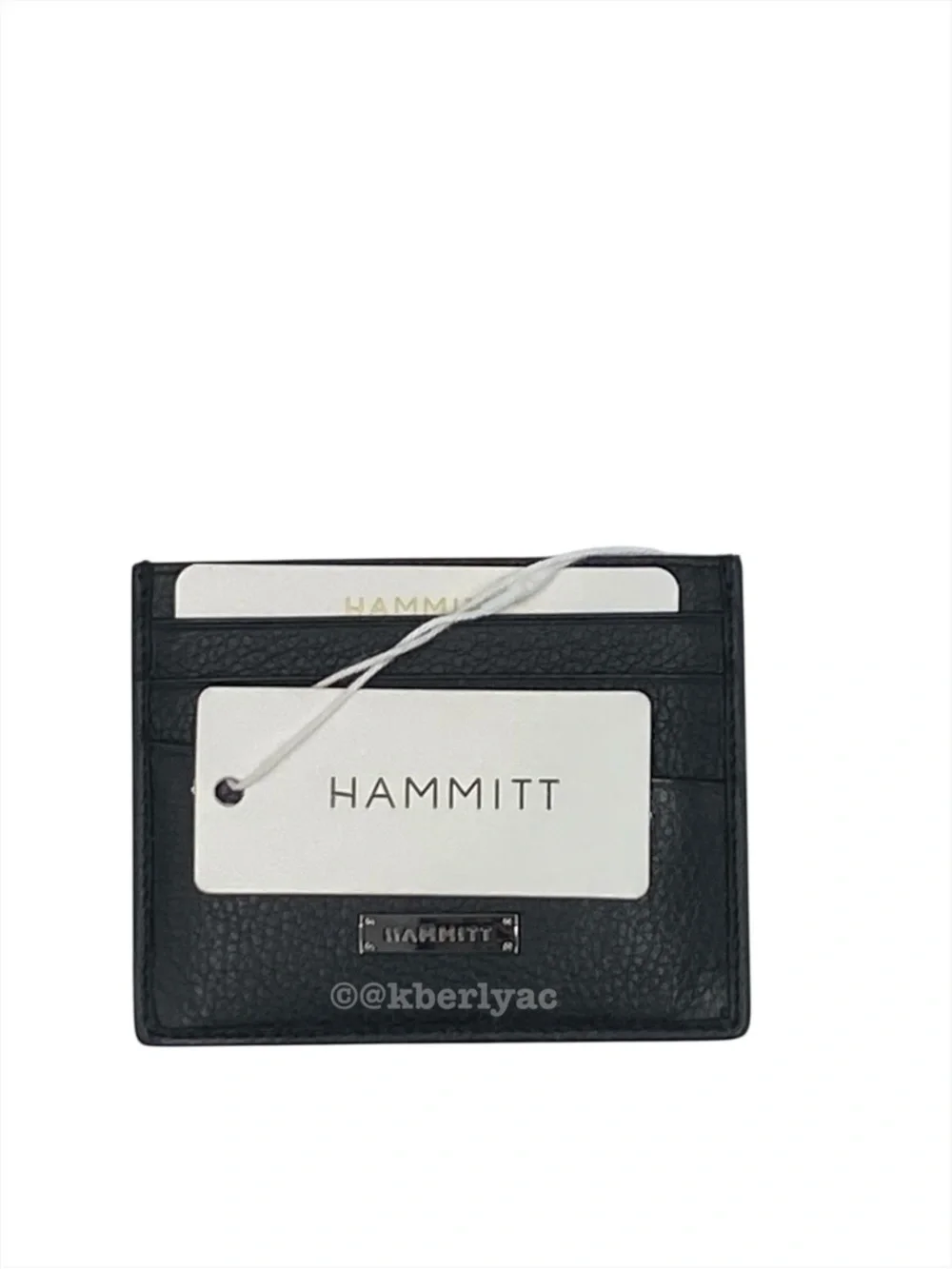 Hammitt Cambria Black Gunmetal Pebbled Leather Card Holder Case